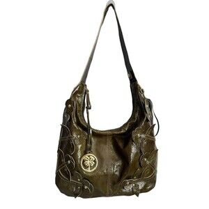 4 Leaf Clover Leather Hobo Shoulder Bag Avocado Green Applique Flowers Tassel